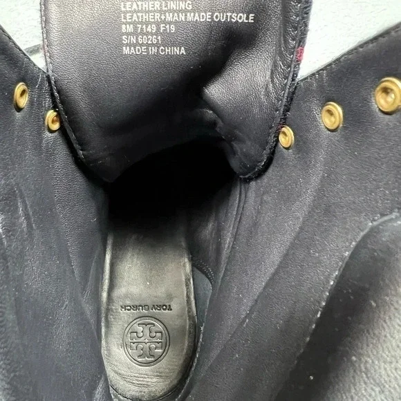 Tory Burch Womens Boots Miller 60MM Checked Wool Calf Leather Navy Size 8 - Picture 13 of 13